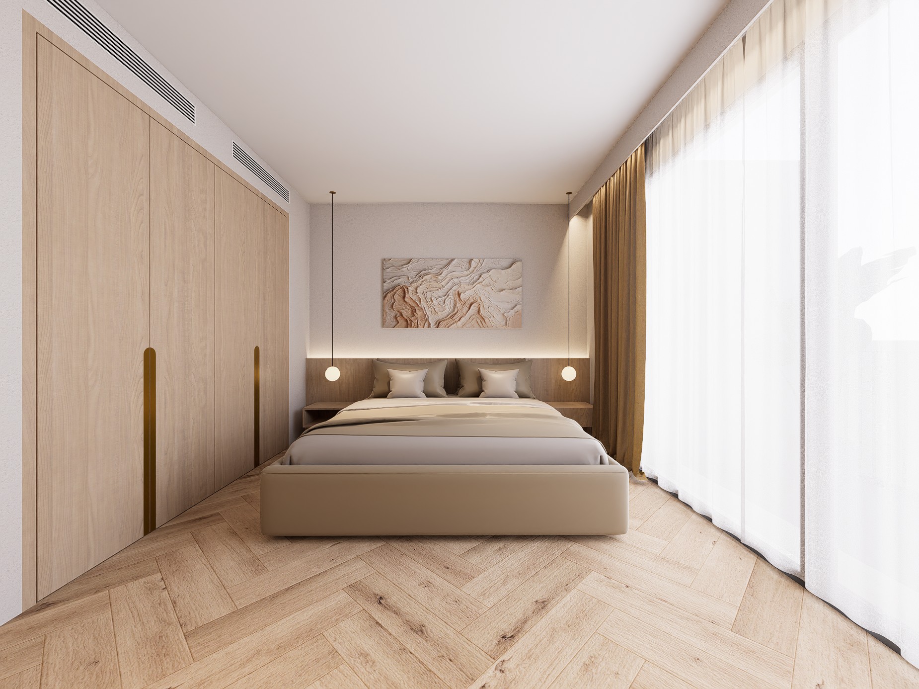 Design concept: a bedroom suite with fitted oak wardrobes and layered lighting